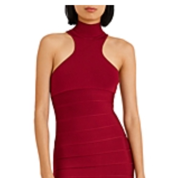HERVE LEGER Racer Icon Pencil Dress In Bark red SIZE S NWT - Picture 4 of 11